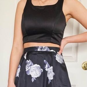 Sequin Hearts Black Silver Floral Prom Dress Size 3 Two Piece Style 9837PZ1S